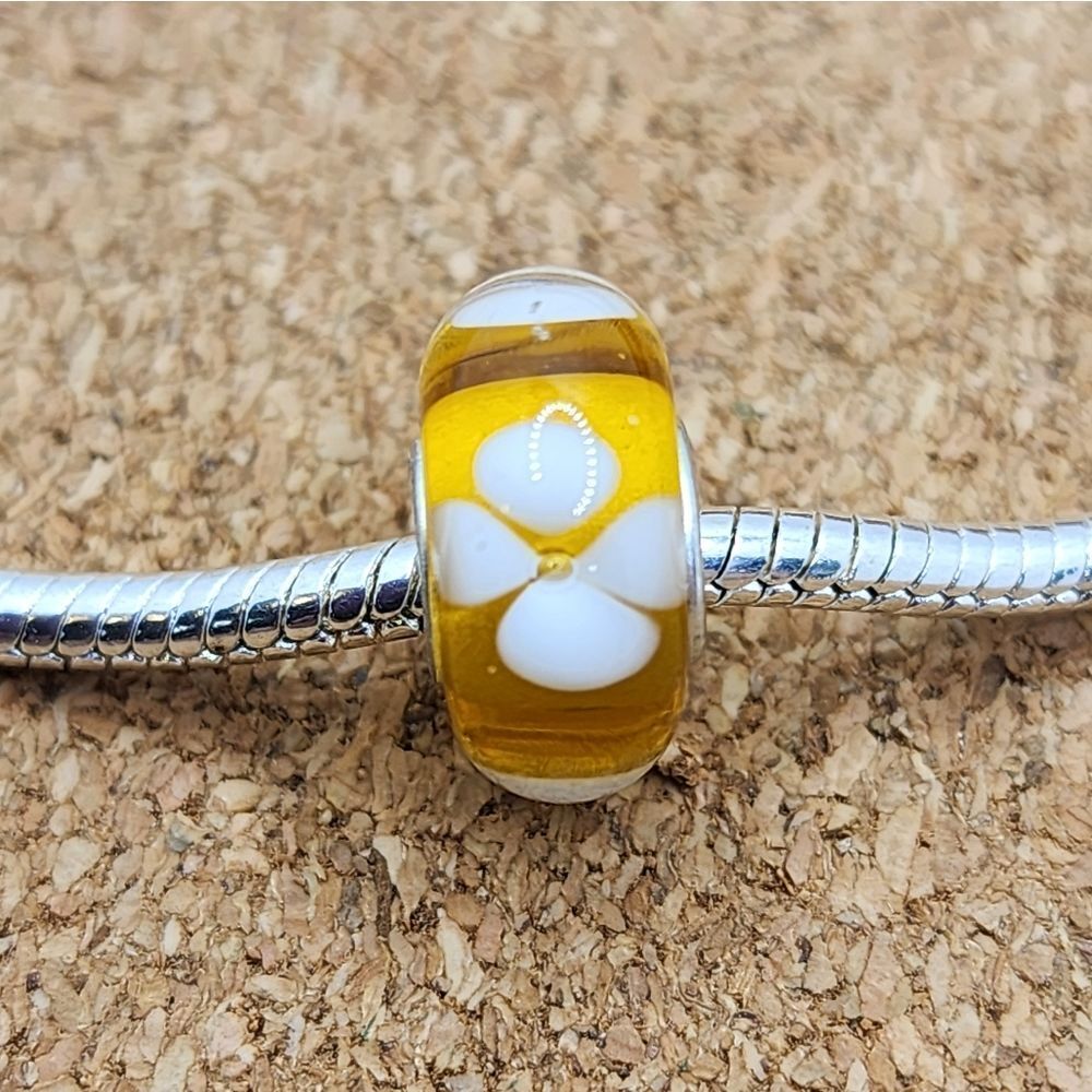 3/$25 🖤 AUTHENTIC ORANGE WHITE FLOWERS MURANO CHARM FOR PANDORA AND TROLLBEADS